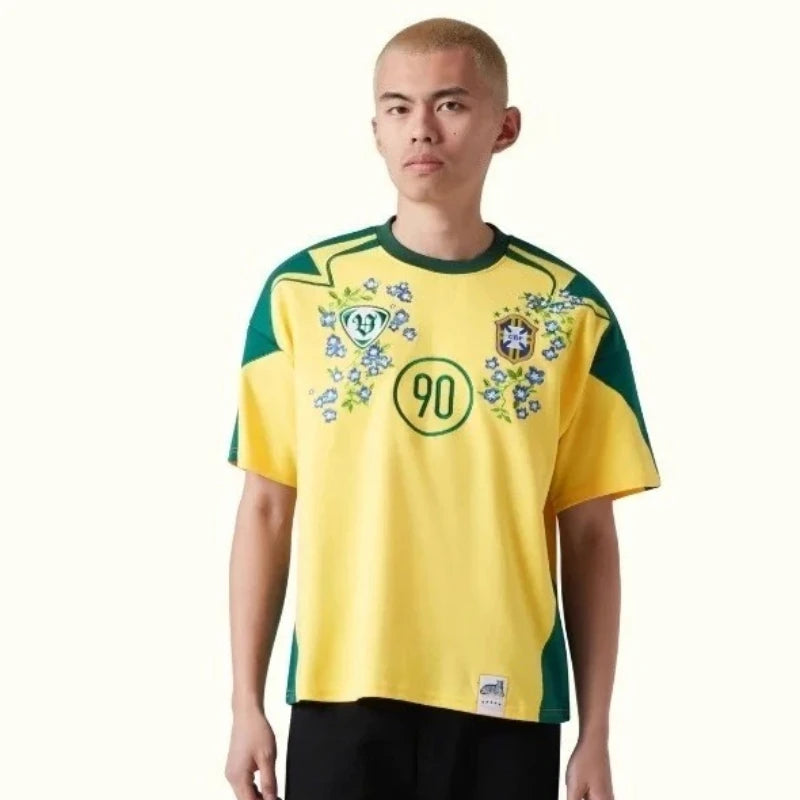 Mens T Shirt Brazil Flag Soccer Jersey Harajuku Unisex Oversized O Neck Short Sleeve Yellow Green Casual Streetwear Fashion New