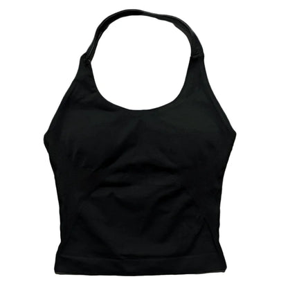 Prenda Superior Deportiva de Cuello Halter para Mujer, Camiseta de Tirantes Sin Costuras para Yoga con Almohadillas Integradas (Relleno), Ropa Deportiva Ajustada de Alta Elasticidad para Entrenamiento en Gimnasio, Fitness y C
