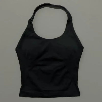 Prenda Superior Deportiva de Cuello Halter para Mujer, Camiseta de Tirantes Sin Costuras para Yoga con Almohadillas Integradas (Relleno), Ropa Deportiva Ajustada de Alta Elasticidad para Entrenamiento en Gimnasio, Fitness y C