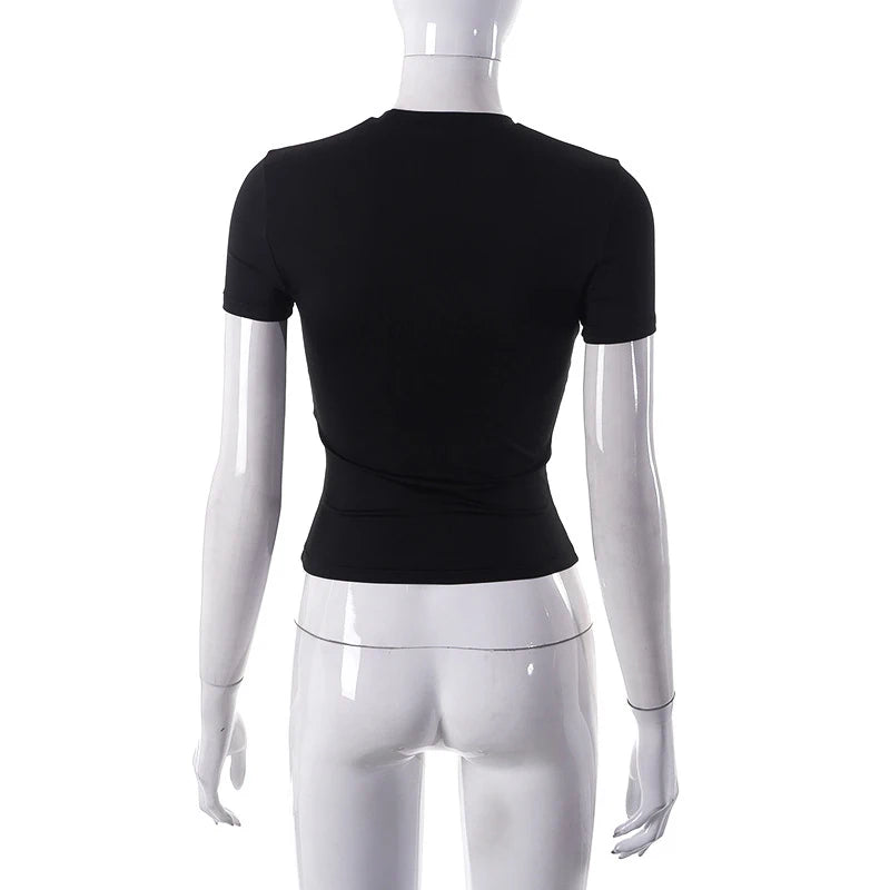 Nueva Camiseta de Manga Corta para Mujer Primavera 2024, Camiseta Corta (Crop Top) Básica, Suave, Sencilla, Casual y Fácil de Combinar, Moda de Verano de Color Liso