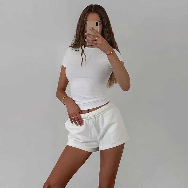 Nueva Camiseta de Manga Corta para Mujer Primavera 2024, Camiseta Corta (Crop Top) Básica, Suave, Sencilla, Casual y Fácil de Combinar, Moda de Verano de Color Liso