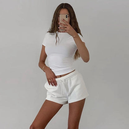 Nueva Camiseta de Manga Corta para Mujer Primavera 2024, Camiseta Corta (Crop Top) Básica, Suave, Sencilla, Casual y Fácil de Combinar, Moda de Verano de Color Liso