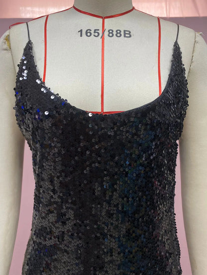 Vestido de Verano para Mujer 2025, Nuevo Vestido Corto Sexy con Tirantes, Sin Mangas, con Lentejuelas, Cuello en V, Tipo Halter, Mini Vestidos, Ropa