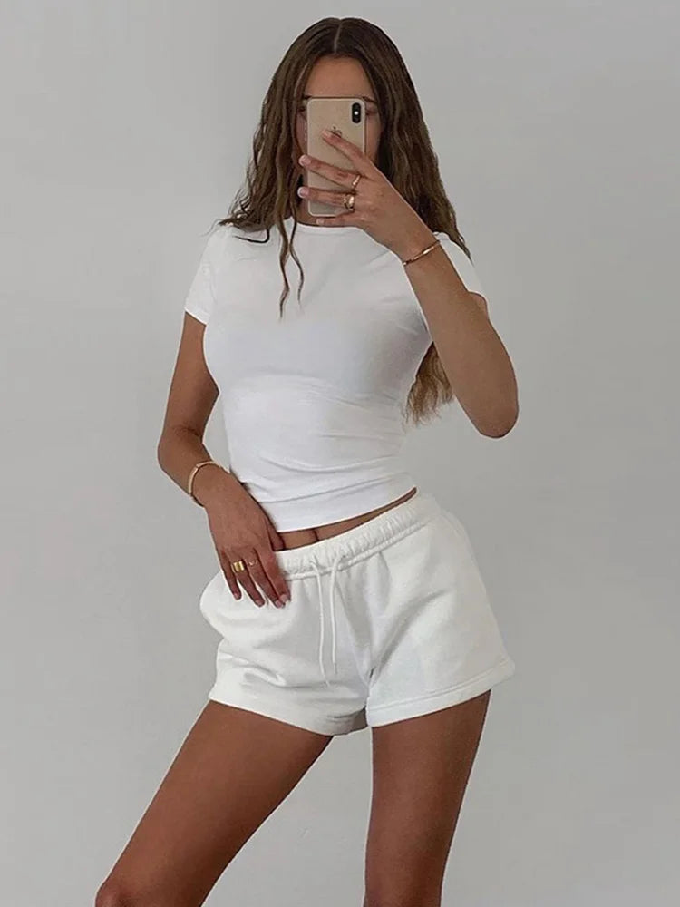 Nueva Camiseta de Manga Corta para Mujer Primavera 2024, Camiseta Corta (Crop Top) Básica, Suave, Sencilla, Casual y Fácil de Combinar, Moda de Verano de Color Liso