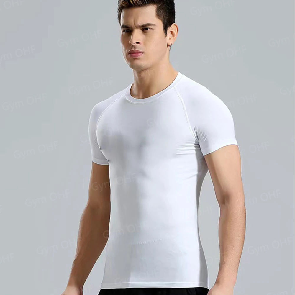 Camiseta de Manga Corta de Color Liso para Hombre, Camiseta de Compresión de Secado Rápido y Transpirable, Traje de Entrenamiento, Ropa de Fitness, Rashguard para Jiu-Jitsu, Prenda Superior para Gimnasio y Deporte