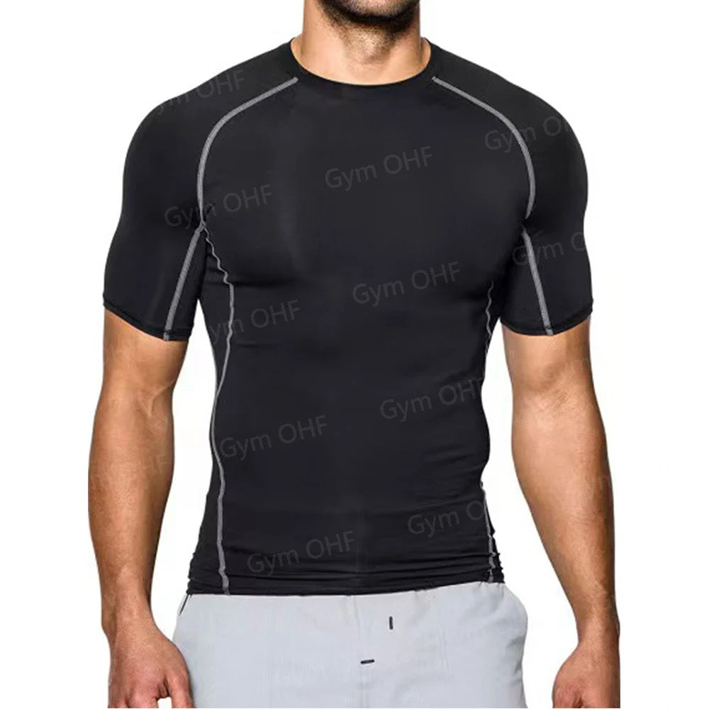 Camiseta de Manga Corta de Color Liso para Hombre, Camiseta de Compresión de Secado Rápido y Transpirable, Traje de Entrenamiento, Ropa de Fitness, Rashguard para Jiu-Jitsu, Prenda Superior para Gimnasio y Deporte