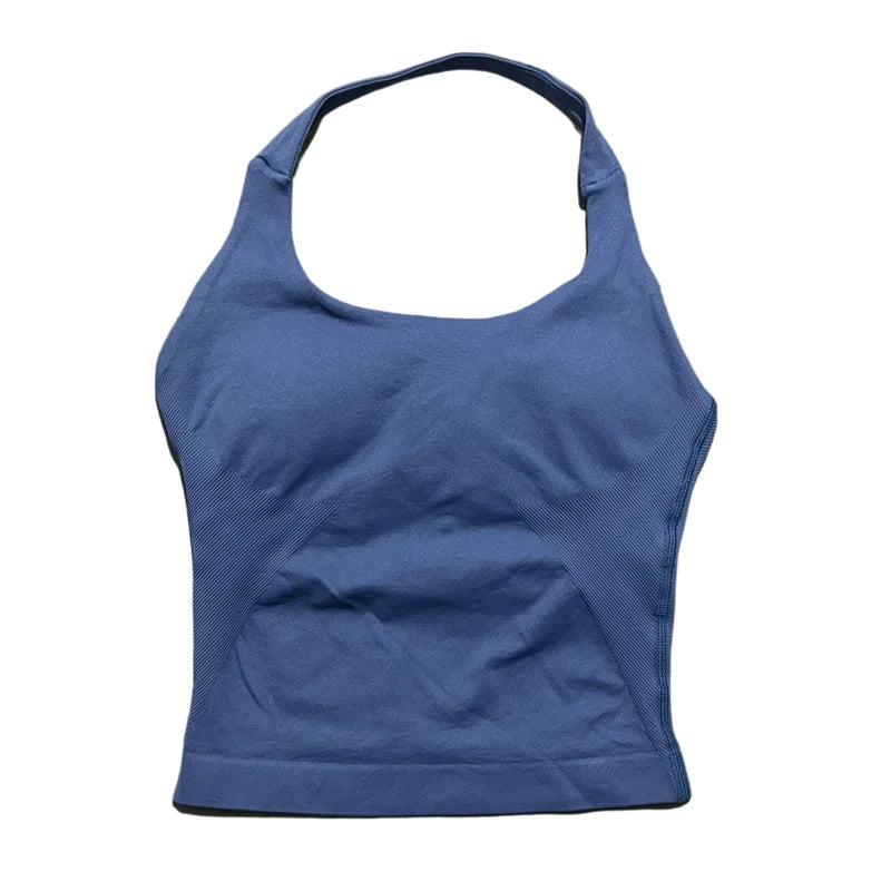 Prenda Superior Deportiva de Cuello Halter para Mujer, Camiseta de Tirantes Sin Costuras para Yoga con Almohadillas Integradas (Relleno), Ropa Deportiva Ajustada de Alta Elasticidad para Entrenamiento en Gimnasio, Fitness y C