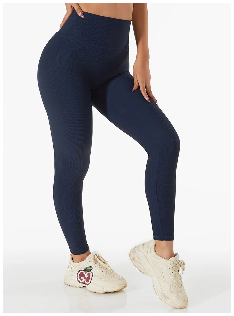 Nuevos Pantalones de Yoga Sin Costuras Acanalados (Ribbed), Leggings de Cintura Alta para Gimnasio, Leggings Deportivos de Fitness para Mujer, Mallas para Correr con Control de Abdomen