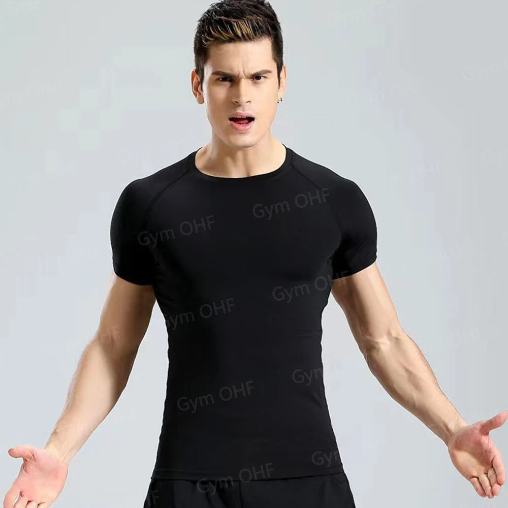 Camiseta de Manga Corta de Color Liso para Hombre, Camiseta de Compresión de Secado Rápido y Transpirable, Traje de Entrenamiento, Ropa de Fitness, Rashguard para Jiu-Jitsu, Prenda Superior para Gimnasio y Deporte