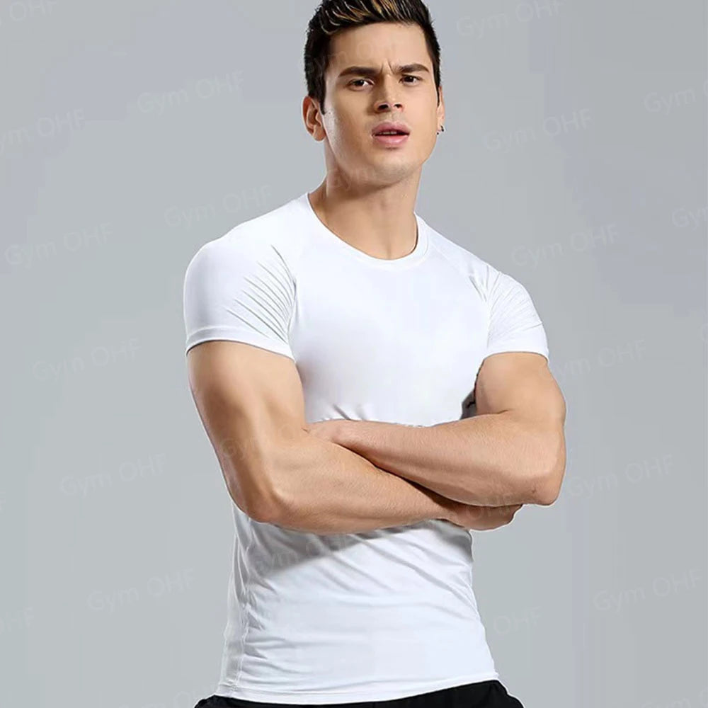 Camiseta de Manga Corta de Color Liso para Hombre, Camiseta de Compresión de Secado Rápido y Transpirable, Traje de Entrenamiento, Ropa de Fitness, Rashguard para Jiu-Jitsu, Prenda Superior para Gimnasio y Deporte