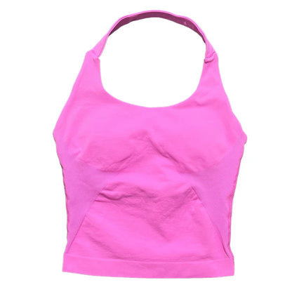 Prenda Superior Deportiva de Cuello Halter para Mujer, Camiseta de Tirantes Sin Costuras para Yoga con Almohadillas Integradas (Relleno), Ropa Deportiva Ajustada de Alta Elasticidad para Entrenamiento en Gimnasio, Fitness y C