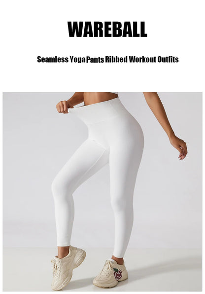 Nuevos Pantalones de Yoga Sin Costuras Acanalados (Ribbed), Leggings de Cintura Alta para Gimnasio, Leggings Deportivos de Fitness para Mujer, Mallas para Correr con Control de Abdomen