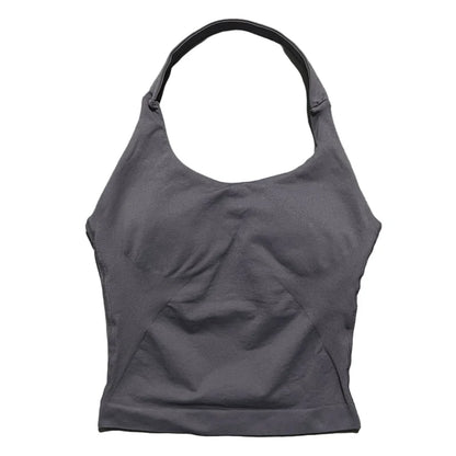 Prenda Superior Deportiva de Cuello Halter para Mujer, Camiseta de Tirantes Sin Costuras para Yoga con Almohadillas Integradas (Relleno), Ropa Deportiva Ajustada de Alta Elasticidad para Entrenamiento en Gimnasio, Fitness y C