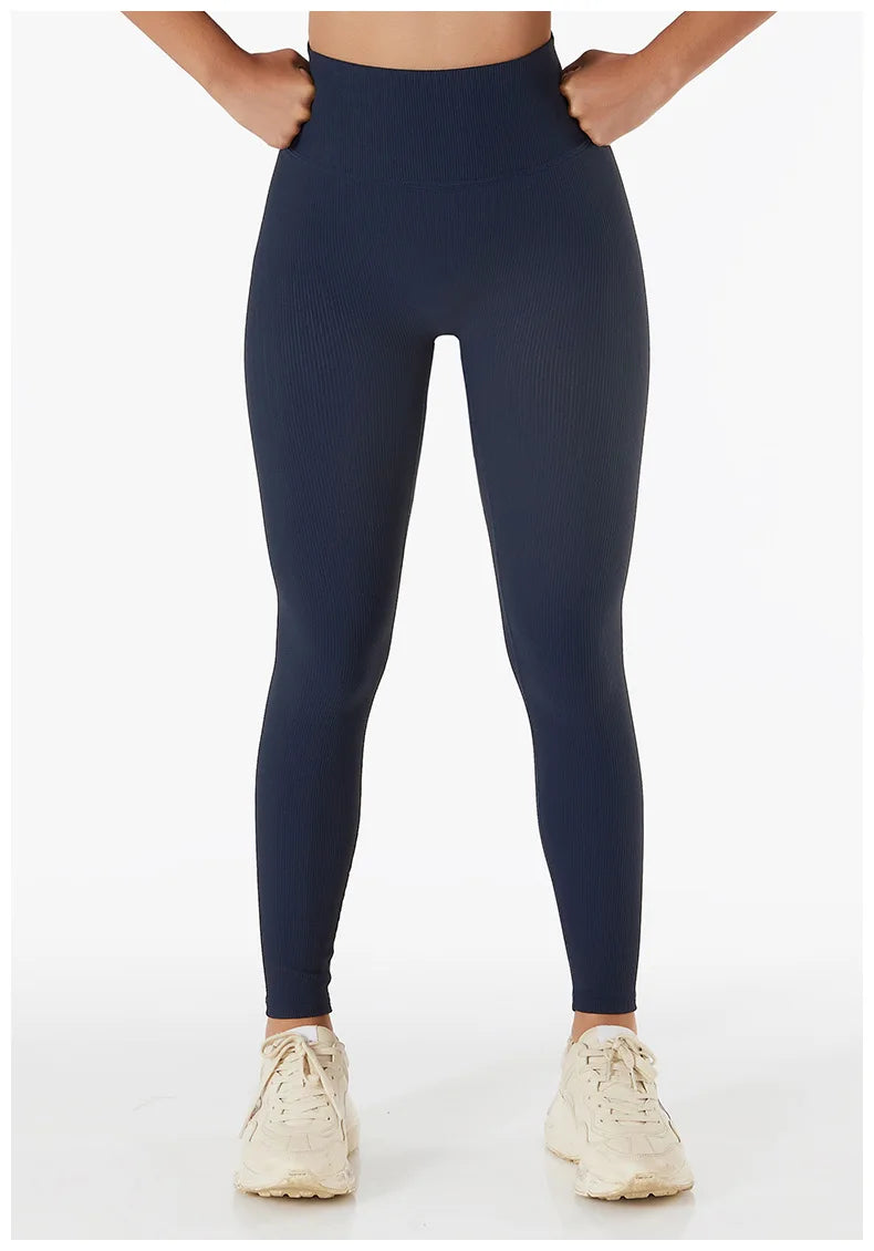 Nuevos Pantalones de Yoga Sin Costuras Acanalados (Ribbed), Leggings de Cintura Alta para Gimnasio, Leggings Deportivos de Fitness para Mujer, Mallas para Correr con Control de Abdomen