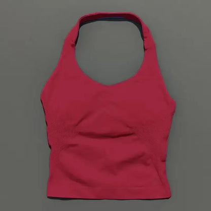 Prenda Superior Deportiva de Cuello Halter para Mujer, Camiseta de Tirantes Sin Costuras para Yoga con Almohadillas Integradas (Relleno), Ropa Deportiva Ajustada de Alta Elasticidad para Entrenamiento en Gimnasio, Fitness y C