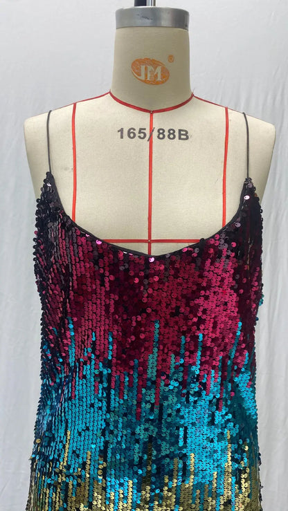 Vestido de Verano para Mujer 2025, Nuevo Vestido Corto Sexy con Tirantes, Sin Mangas, con Lentejuelas, Cuello en V, Tipo Halter, Mini Vestidos, Ropa