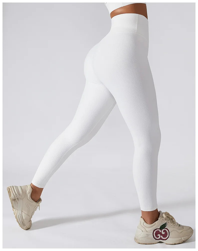 Nuevos Pantalones de Yoga Sin Costuras Acanalados (Ribbed), Leggings de Cintura Alta para Gimnasio, Leggings Deportivos de Fitness para Mujer, Mallas para Correr con Control de Abdomen