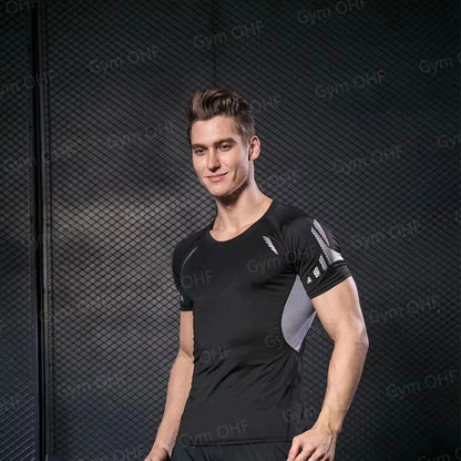 Camiseta de Manga Corta de Color Liso para Hombre, Camiseta de Compresión de Secado Rápido y Transpirable, Traje de Entrenamiento, Ropa de Fitness, Rashguard para Jiu-Jitsu, Prenda Superior para Gimnasio y Deporte
