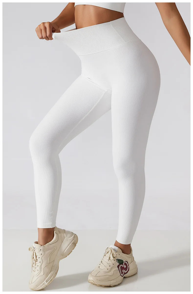 Nuevos Pantalones de Yoga Sin Costuras Acanalados (Ribbed), Leggings de Cintura Alta para Gimnasio, Leggings Deportivos de Fitness para Mujer, Mallas para Correr con Control de Abdomen