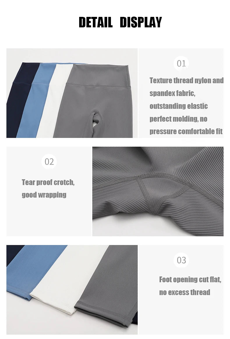 Nuevos Pantalones de Yoga Sin Costuras Acanalados (Ribbed), Leggings de Cintura Alta para Gimnasio, Leggings Deportivos de Fitness para Mujer, Mallas para Correr con Control de Abdomen