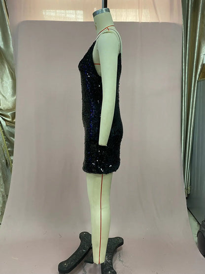 Vestido de Verano para Mujer 2025, Nuevo Vestido Corto Sexy con Tirantes, Sin Mangas, con Lentejuelas, Cuello en V, Tipo Halter, Mini Vestidos, Ropa