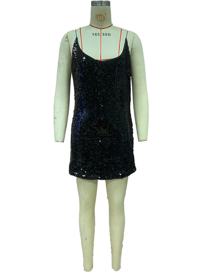 Vestido de Verano para Mujer 2025, Nuevo Vestido Corto Sexy con Tirantes, Sin Mangas, con Lentejuelas, Cuello en V, Tipo Halter, Mini Vestidos, Ropa