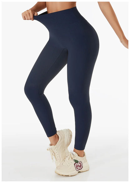 Nuevos Pantalones de Yoga Sin Costuras Acanalados (Ribbed), Leggings de Cintura Alta para Gimnasio, Leggings Deportivos de Fitness para Mujer, Mallas para Correr con Control de Abdomen